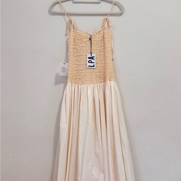 LPA Ivory Smocked Bodice Midi Dress - Picture 4 of 5